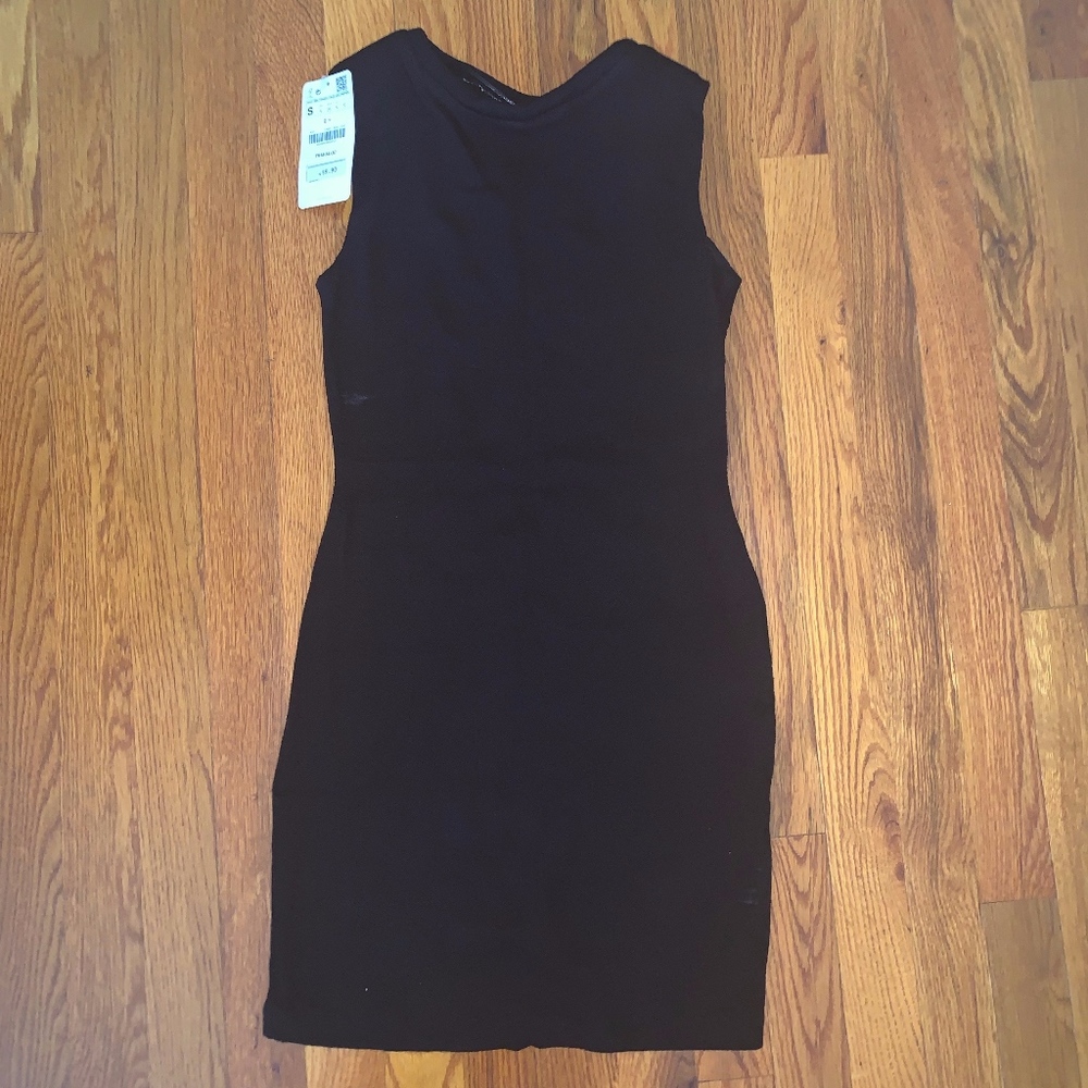 Zara Black Mini Dress Sheer V in Back Size: S NWT
